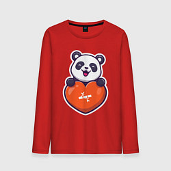 Лонгслив хлопковый мужской Сердечная панда, цвет: красный