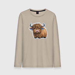 Лонгслив хлопковый мужской Шотландский волосатый бык, цвет: миндальный
