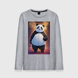 Лонгслив хлопковый мужской Панда в свитере под салютом - ai art, цвет: меланж
