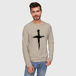 Лонгслив хлопковый мужской Крест волнистый графика, цвет: миндальный — фото 2