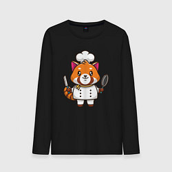 Лонгслив хлопковый мужской Красная панда повар, цвет: черный