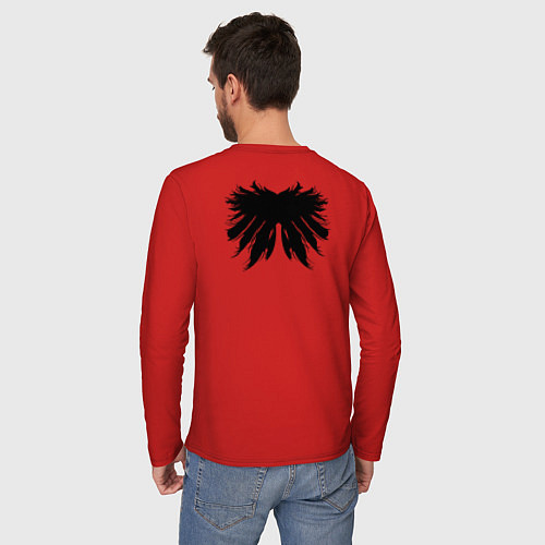 Мужской лонгслив Крылья перья крест пушистые / Красный – фото 4