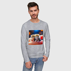 Лонгслив хлопковый мужской Два милых пушистых котика сидят на ладони, цвет: меланж — фото 2