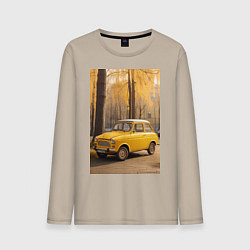 Лонгслив хлопковый мужской Желтый ретро автомобиль, цвет: миндальный