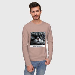 Лонгслив хлопковый мужской Мем кот в очках: шерсть это приправа, цвет: пыльно-розовый — фото 2