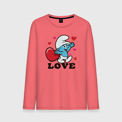 Лонгслив хлопковый мужской Смурфик на День святого Валентина, цвет: коралловый