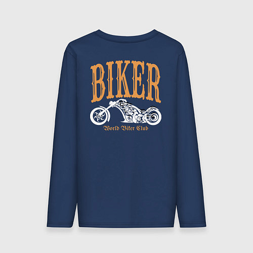 Мужской лонгслив Байкер медведь на мотоцикле / Тёмно-синий – фото 2