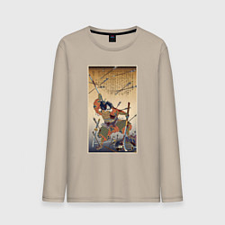 Мужской лонгслив Японский самурай с катаной и нагинатой: гравюра ук