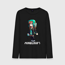 Лонгслив хлопковый мужской Minecraft девушка в наушниках, цвет: черный