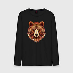 Лонгслив хлопковый мужской Серьезный медведь с орнаментом, цвет: черный