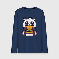 Лонгслив хлопковый мужской Панда ест гамбургер, цвет: тёмно-синий