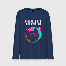 Лонгслив хлопковый мужской Nirvana rock star cat, цвет: тёмно-синий