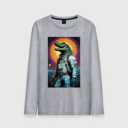 Лонгслив хлопковый мужской Крокодил космонавт - нейросеть, цвет: меланж