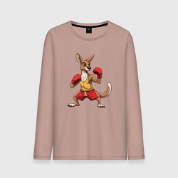 Лонгслив хлопковый мужской Кенгуру боксёр в перчатках, цвет: пыльно-розовый