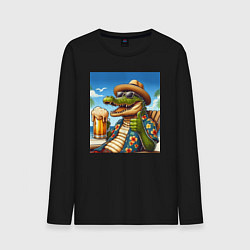 Мужской лонгслив Чувак крокодил с пивом на пляже