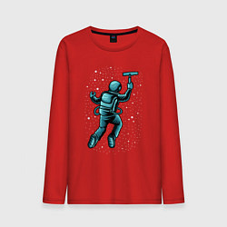 Лонгслив хлопковый мужской Астронавт счищает звезды, цвет: красный