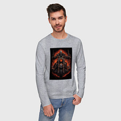 Лонгслив хлопковый мужской Скелет из ада едет на старом мотоцикле, цвет: меланж — фото 2