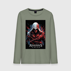 Лонгслив хлопковый мужской Assassins creed красные пятна, цвет: авокадо