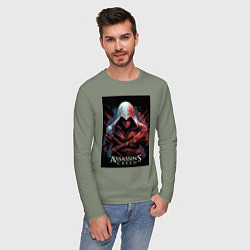 Лонгслив хлопковый мужской Assassins creed красные пятна, цвет: авокадо — фото 2