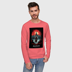 Лонгслив хлопковый мужской Assassins creed загадочный город, цвет: коралловый — фото 2
