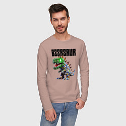 Лонгслив хлопковый мужской Beersaur - meme ai art, цвет: пыльно-розовый — фото 2