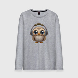 Мужской лонгслив Совенок в наушниках слушает музыку