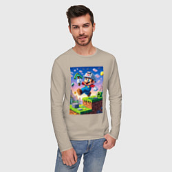 Лонгслив хлопковый мужской Марио и Майнкрафт - коллаба, цвет: миндальный — фото 2