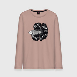 Лонгслив хлопковый мужской Рыбка и космос, цвет: пыльно-розовый