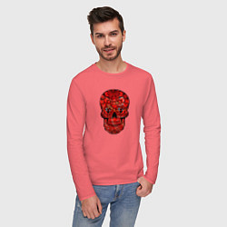 Лонгслив хлопковый мужской Red decorative skull, цвет: коралловый — фото 2