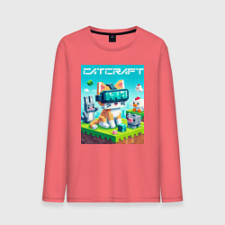 Лонгслив хлопковый мужской Catcraft - collaboration ai art, цвет: коралловый