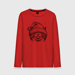 Лонгслив хлопковый мужской Кот в новогодней шапке, цвет: красный