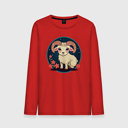 Мужской лонгслив Барашек знак зодиака Овен на фоне цветов