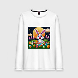 Лонгслив хлопковый мужской Ушастик и луна, цвет: белый
