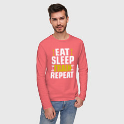 Лонгслив хлопковый мужской Eat sleep train, цвет: коралловый — фото 2