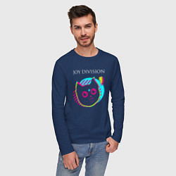 Лонгслив хлопковый мужской Joy Division rock star cat, цвет: тёмно-синий — фото 2