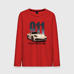 Лонгслив хлопковый мужской Немецкий спортивный автомобиль Порше 911, цвет: красный