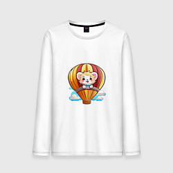 Лонгслив хлопковый мужской Львёнок на воздушном шаре, цвет: белый