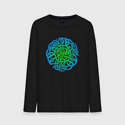 Лонгслив хлопковый мужской Голубой кельтский готичный узор, цвет: черный