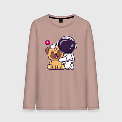 Лонгслив хлопковый мужской Космонавт и пёсик, цвет: пыльно-розовый