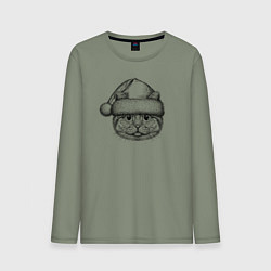 Лонгслив хлопковый мужской Новогодний котяра, цвет: авокадо
