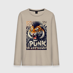 Лонгслив хлопковый мужской Cool tiger - punks not dead, цвет: миндальный