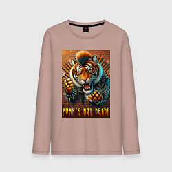 Лонгслив хлопковый мужской Punks not dead - motto tiger, цвет: пыльно-розовый