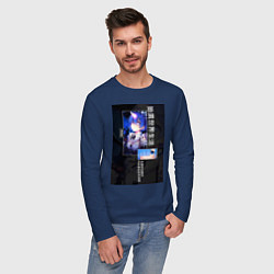 Лонгслив хлопковый мужской Рем близняшка горничная, цвет: тёмно-синий — фото 2