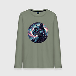 Лонгслив хлопковый мужской Звёздная пантера - нейросеть, цвет: авокадо