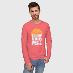 Лонгслив хлопковый мужской Trump hair dont care, цвет: коралловый — фото 2