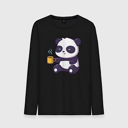 Лонгслив хлопковый мужской Панда с кофе, цвет: черный