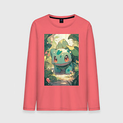 Лонгслив хлопковый мужской Покемон Бульбазавр, цвет: коралловый