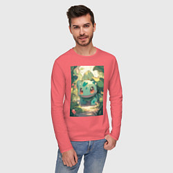 Лонгслив хлопковый мужской Покемон Бульбазавр, цвет: коралловый — фото 2