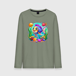 Лонгслив хлопковый мужской Яркий подводный мир, цвет: авокадо
