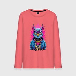 Лонгслив хлопковый мужской Крутая модная сова, цвет: коралловый